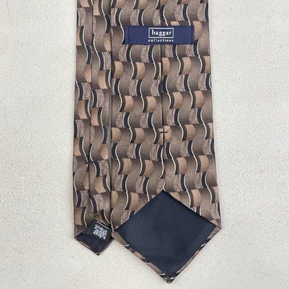 Vintage Geometric Striped Silk Tie 1990s Embossed Necktie Brown/Taupe/Black Con - Picture 3 of 3